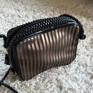 Vintage Tianni Black Bronze Striped Boxy Shoulder Bag Purse